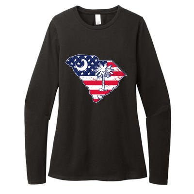 South Carolina Palmetto American Flag Patriotic Vintage Womens CVC Long Sleeve Shirt