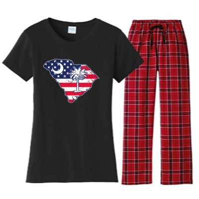 South Carolina Palmetto American Flag Patriotic Vintage Women's Flannel Pajama Set