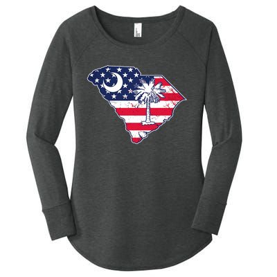 South Carolina Palmetto American Flag Patriotic Vintage Women's Perfect Tri Tunic Long Sleeve Shirt