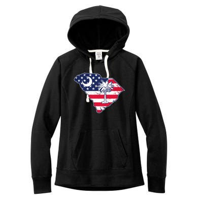 South Carolina Palmetto American Flag Patriotic Vintage Women's Fleece Hoodie