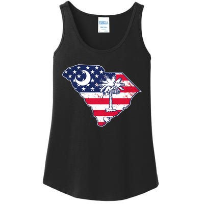 South Carolina Palmetto American Flag Patriotic Vintage Ladies Essential Tank