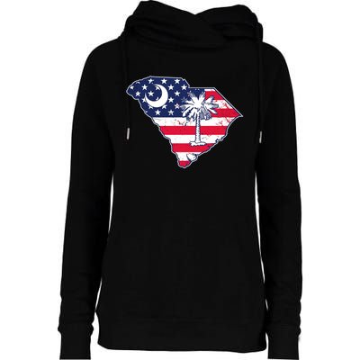 South Carolina Palmetto American Flag Patriotic Vintage Womens Funnel Neck Pullover Hood