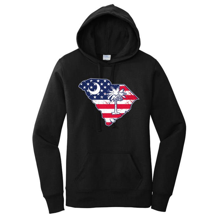 South Carolina Palmetto American Flag Patriotic Vintage Women's Pullover Hoodie