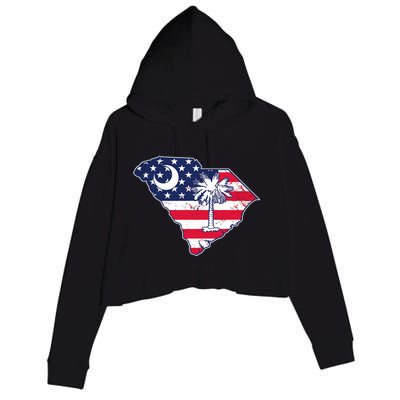 South Carolina Palmetto American Flag Patriotic Vintage Crop Fleece Hoodie