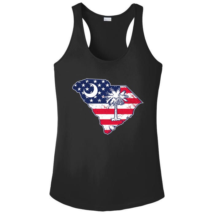 South Carolina Palmetto American Flag Patriotic Vintage Ladies PosiCharge Competitor Racerback Tank