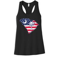 South Carolina Palmetto American Flag Patriotic Vintage Women's Racerback Tank