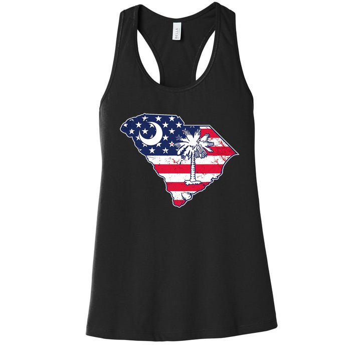 South Carolina Palmetto American Flag Patriotic Vintage Women's Racerback Tank