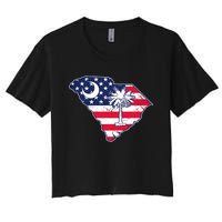 South Carolina Palmetto American Flag Patriotic Vintage Women's Crop Top Tee