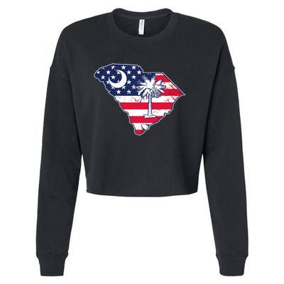 South Carolina Palmetto American Flag Patriotic Vintage Cropped Pullover Crew