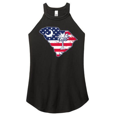 South Carolina Palmetto American Flag Patriotic Vintage Women's Perfect Tri Rocker Tank