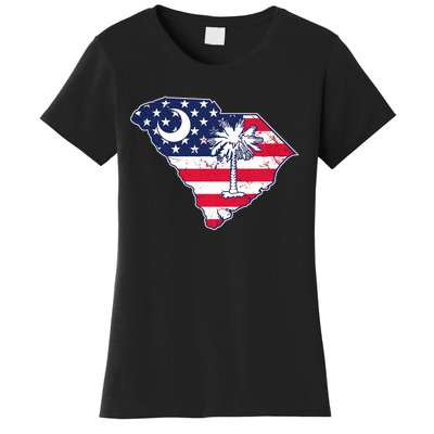 South Carolina Palmetto American Flag Patriotic Vintage Women's T-Shirt