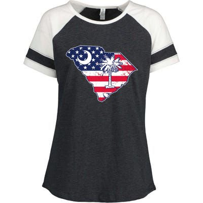 South Carolina Palmetto American Flag Patriotic Vintage Enza Ladies Jersey Colorblock Tee