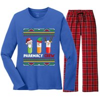 Santa Claus Pharmacy Crew Christmas Pills Snow Reindeer Gift Women's Long Sleeve Flannel Pajama Set 