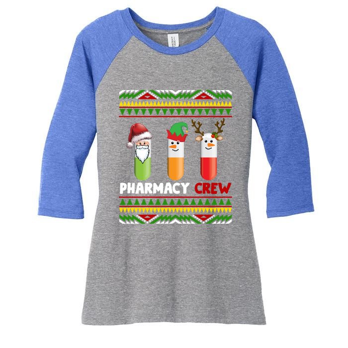 Santa Claus Pharmacy Crew Christmas Pills Snow Reindeer Gift Women's Tri-Blend 3/4-Sleeve Raglan Shirt