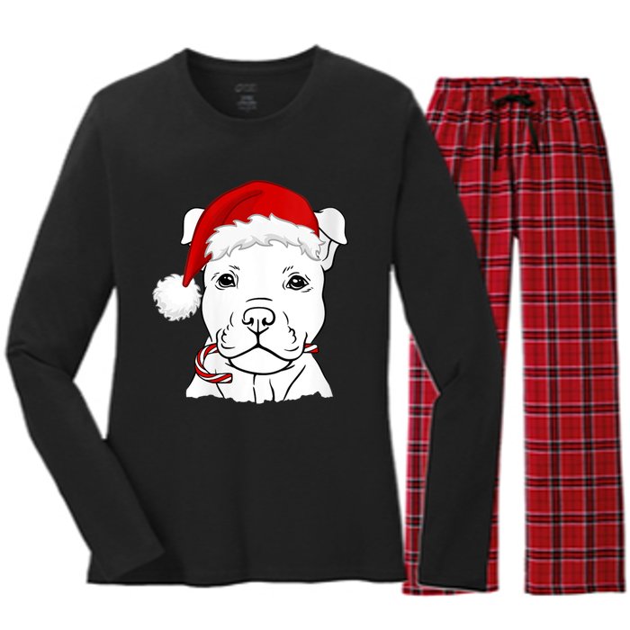 S Christmas Puppy With Santa Hat And Candy Cane Dog Lovers Vneck Women's Long Sleeve Flannel Pajama Set 