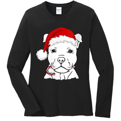 S Christmas Puppy With Santa Hat And Candy Cane Dog Lovers Vneck Ladies Long Sleeve Shirt