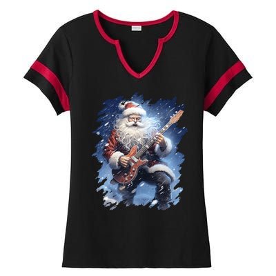 Santa Claus Playing Guitar Ladies Halftime Notch Neck Tee