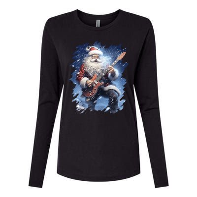 Santa Claus Playing Guitar Womens Cotton Relaxed Long Sleeve T-Shirt