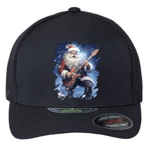 Santa Claus Playing Guitar Flexfit Unipanel Trucker Cap