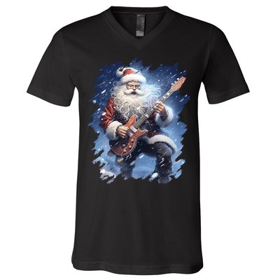 Santa Claus Playing Guitar V-Neck T-Shirt