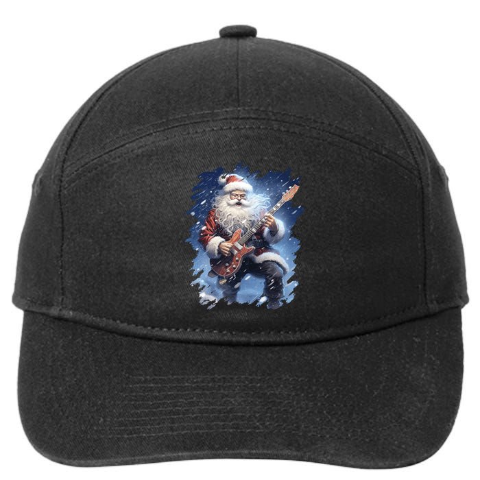 Santa Claus Playing Guitar 7-Panel Snapback Hat