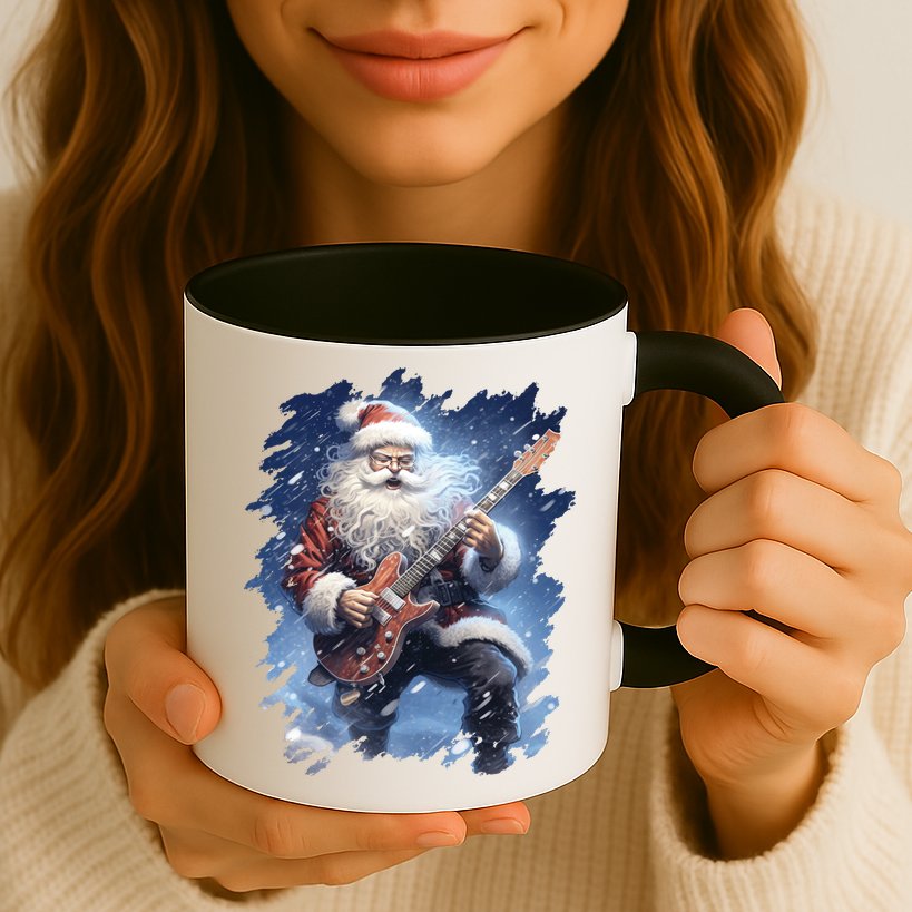 Santa Claus Playing Guitar Mug