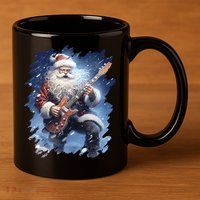 Santa Claus Playing Guitar 11oz C Handle Ceramic Mug