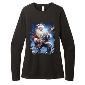 Santa Claus Playing Guitar Womens CVC Long Sleeve Shirt