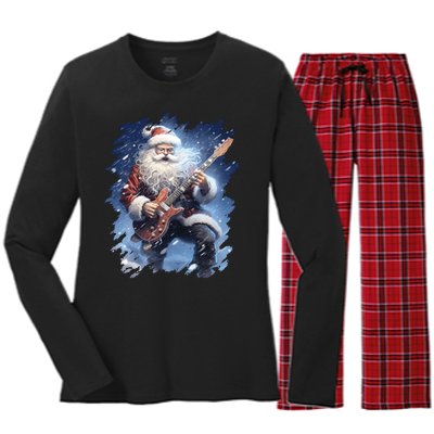 Santa Claus Playing Guitar Women's Long Sleeve Flannel Pajama Set 