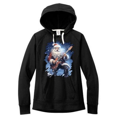 Santa Claus Playing Guitar Women's Fleece Hoodie