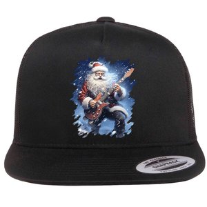 Santa Claus Playing Guitar Flat Bill Trucker Hat