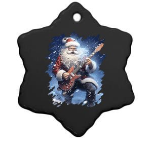 Santa Claus Playing Guitar Ceramic Star Ornament