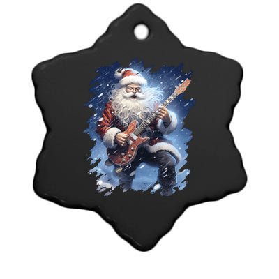 Santa Claus Playing Guitar Ceramic Star Ornament