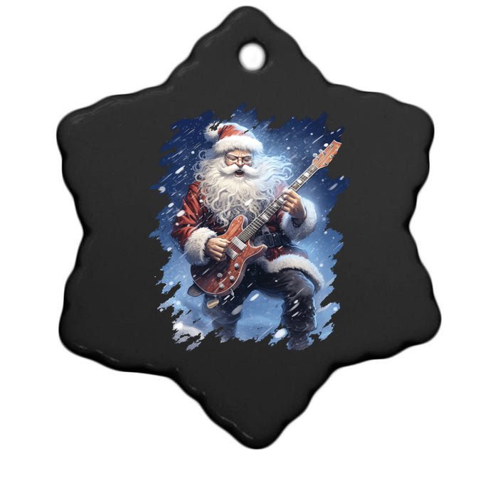 Santa Claus Playing Guitar Ceramic Star Ornament