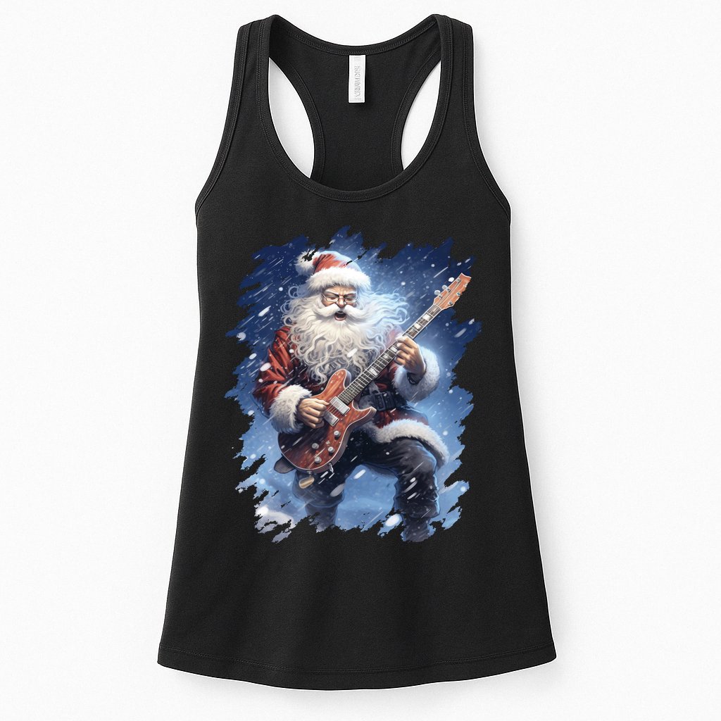 Santa Claus Playing Guitar Womens Tank Top