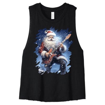 Santa Claus Playing Guitar Women's Racerback Cropped Tank