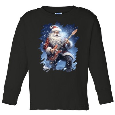 Santa Claus Playing Guitar Toddler Long Sleeve Shirt