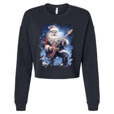 Santa Claus Playing Guitar Cropped Pullover Crew