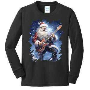 Santa Claus Playing Guitar Kids Long Sleeve Shirt