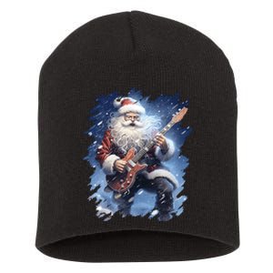 Santa Claus Playing Guitar Short Acrylic Beanie