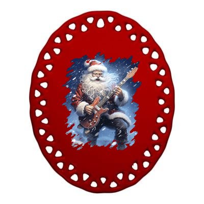 Santa Claus Playing Guitar Ceramic Oval Ornament