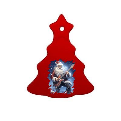 Santa Claus Playing Guitar Ceramic Tree Ornament