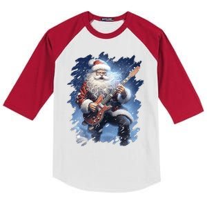 Santa Claus Playing Guitar Kids Colorblock Raglan Jersey