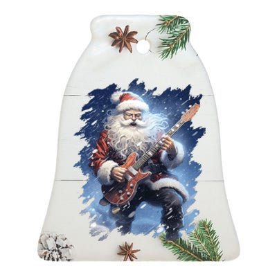 Santa Claus Playing Guitar Ceramic Bell Ornament