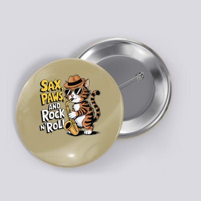 Saxophone Cat Playing Jazz  Rock Fusion Music in Cool Style Button