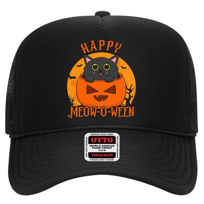 Spooky Cat Party Costume for a Meowoween Celebration High Crown Mesh Back Trucker Hat