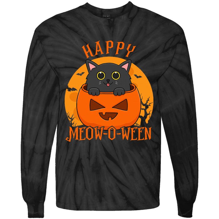 Spooky Cat Party Costume for a Meowoween Celebration Tie-Dye Long Sleeve Shirt