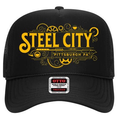 Steel City Pittsburgh Pennsylvania 412 Home Retro High Crown Mesh Back Trucker Hat