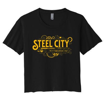 Steel City Pittsburgh Pennsylvania 412 Home Retro Women's Crop Top Tee