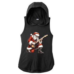 Santa Claus Playing Guitar Funny Christmas Rock N Roll Funny Gift Ladies PosiCharge Tri-Blend Wicking Draft Hoodie Tank